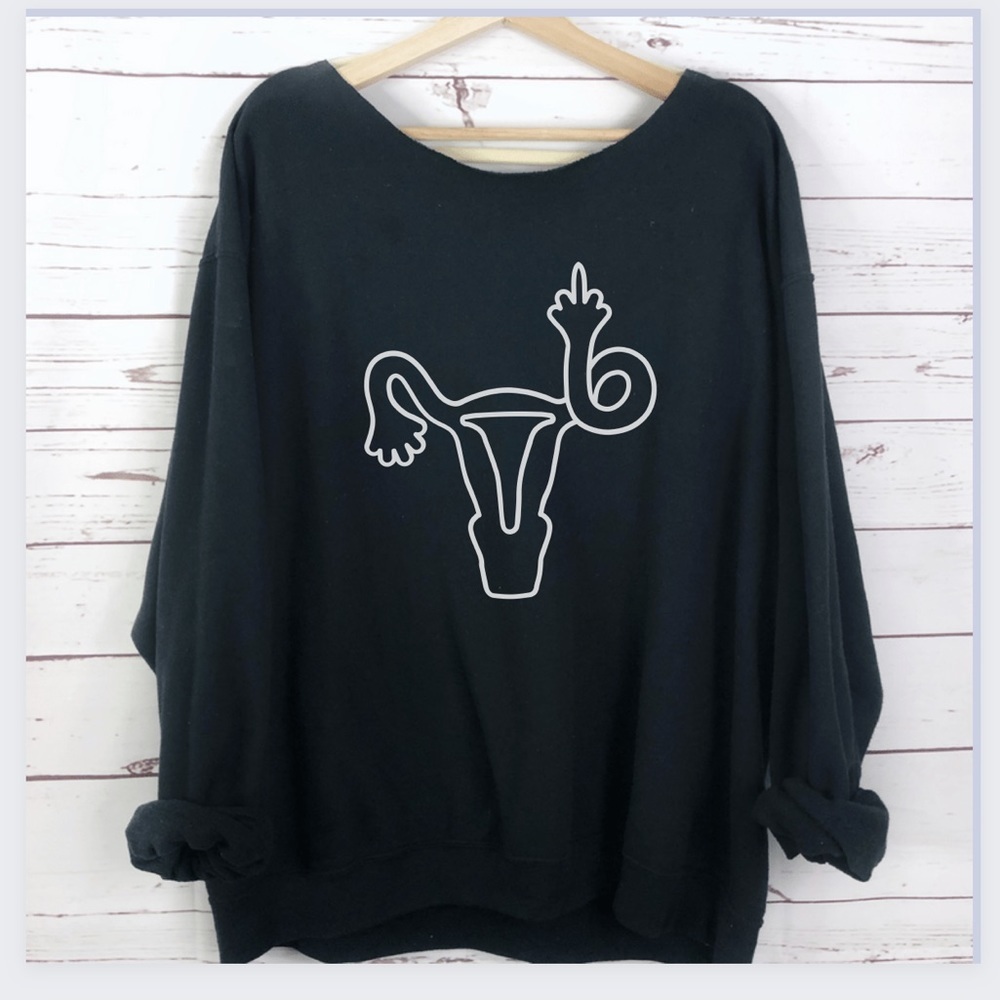Slouchy Middle Finger Uterus Graphic Sweatshirt Womens rights